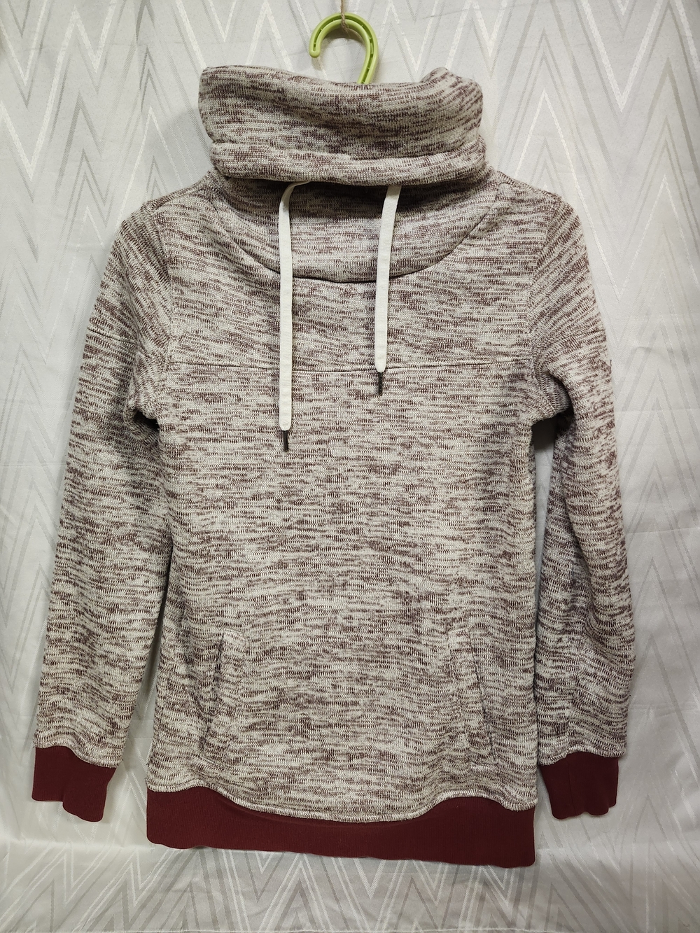 Roxy Cozy Cowl Neck Pullover Sweatshirt - Cream & Burgundy